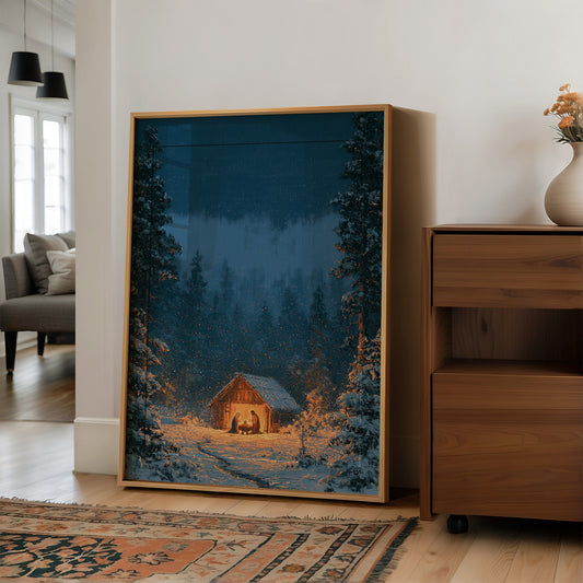 Manger in the Snowy Pines