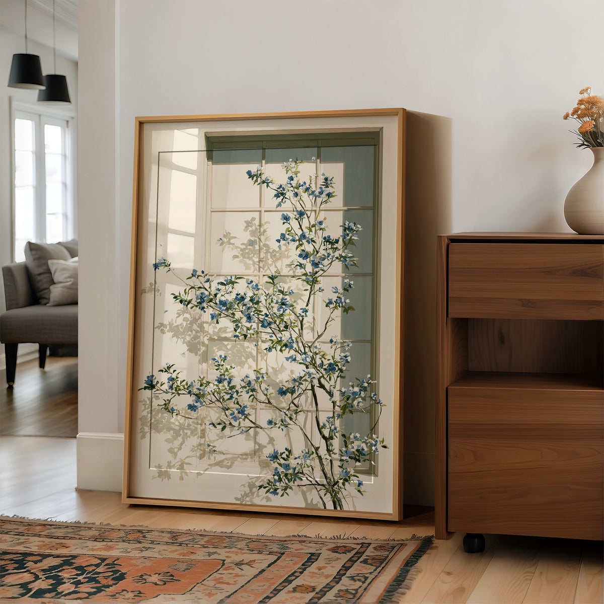 Blue Blossoms at the Windowpane