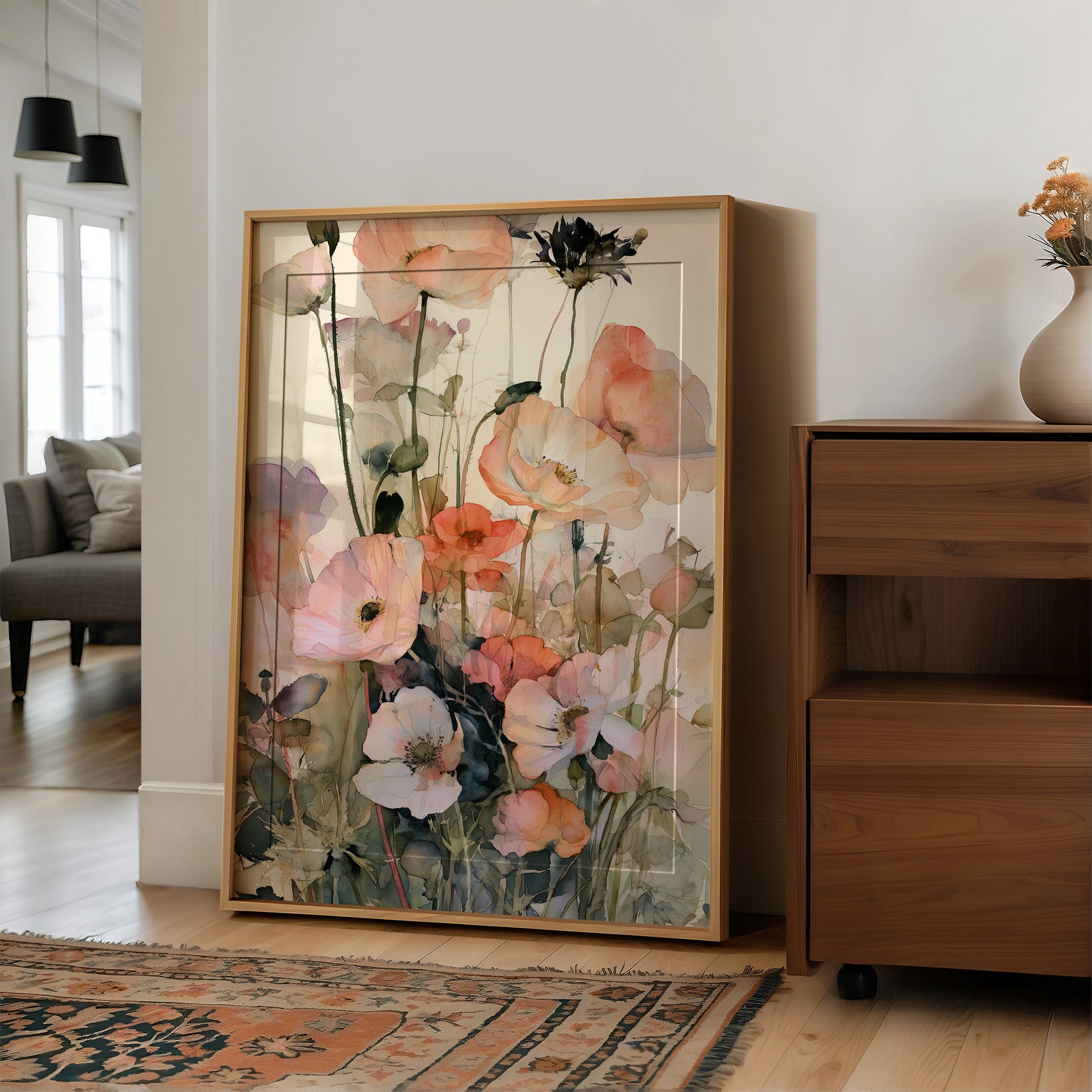Poppies in Coral Wash