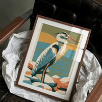 Great Blue Heron in Retro Print