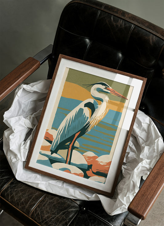 Great Blue Heron in Retro Print