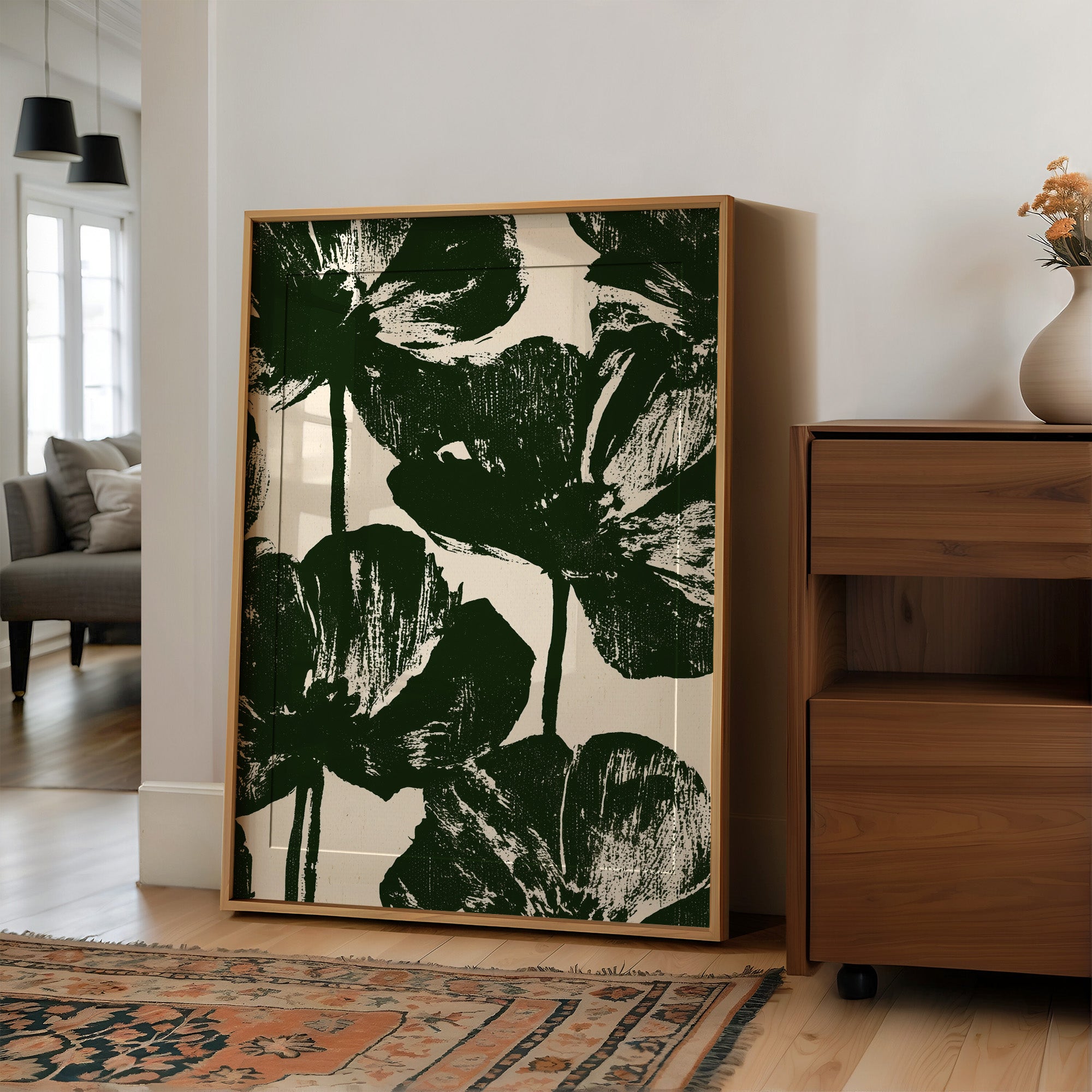 Forest Green Silhouette Blooms