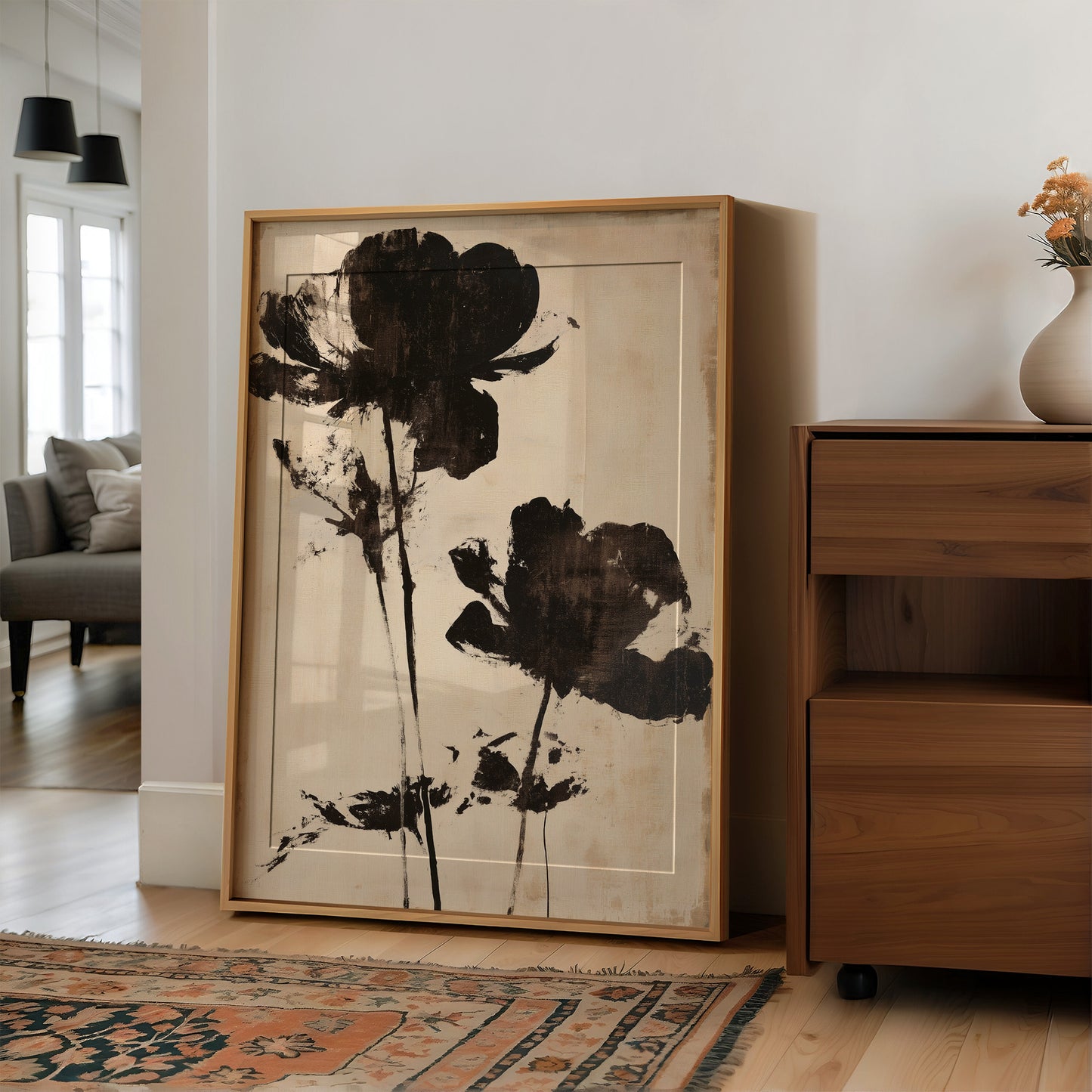 Ink Poppies on Linen