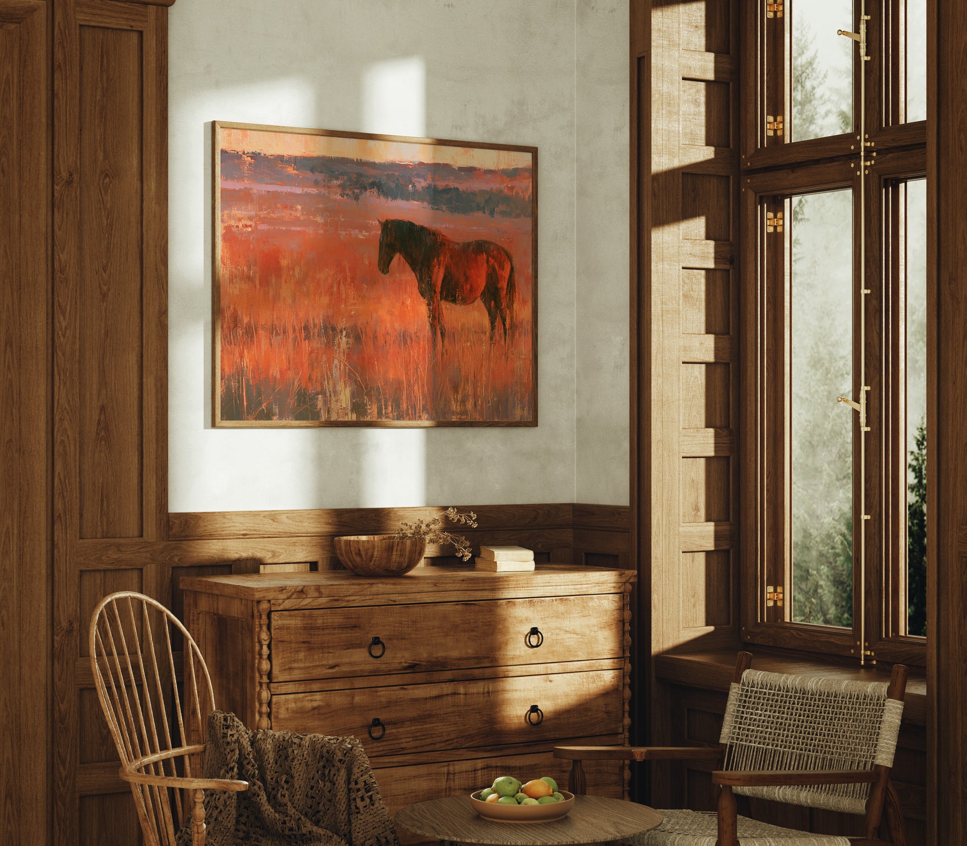 Grazing Horse, Crimson Dusk
