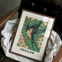 Swallow in a Starlit Blossom Sky