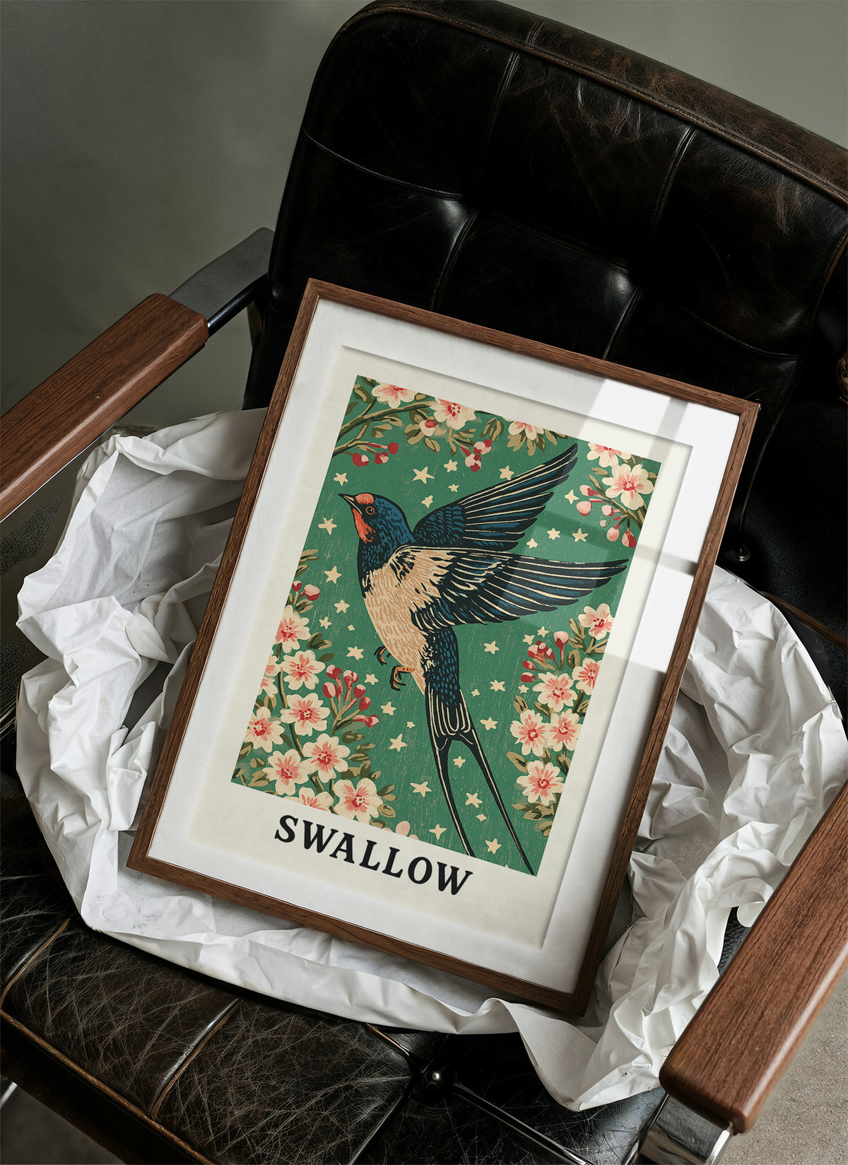 Swallow in a Starlit Blossom Sky