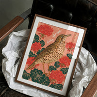 Song Thrush Under a Crescent Moon