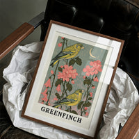 Greenfinches by Moonlit Blooms