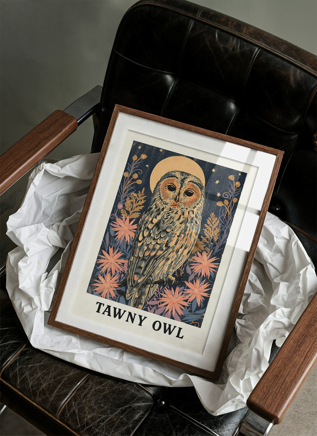 Tawny Owl Beneath a Golden Moon