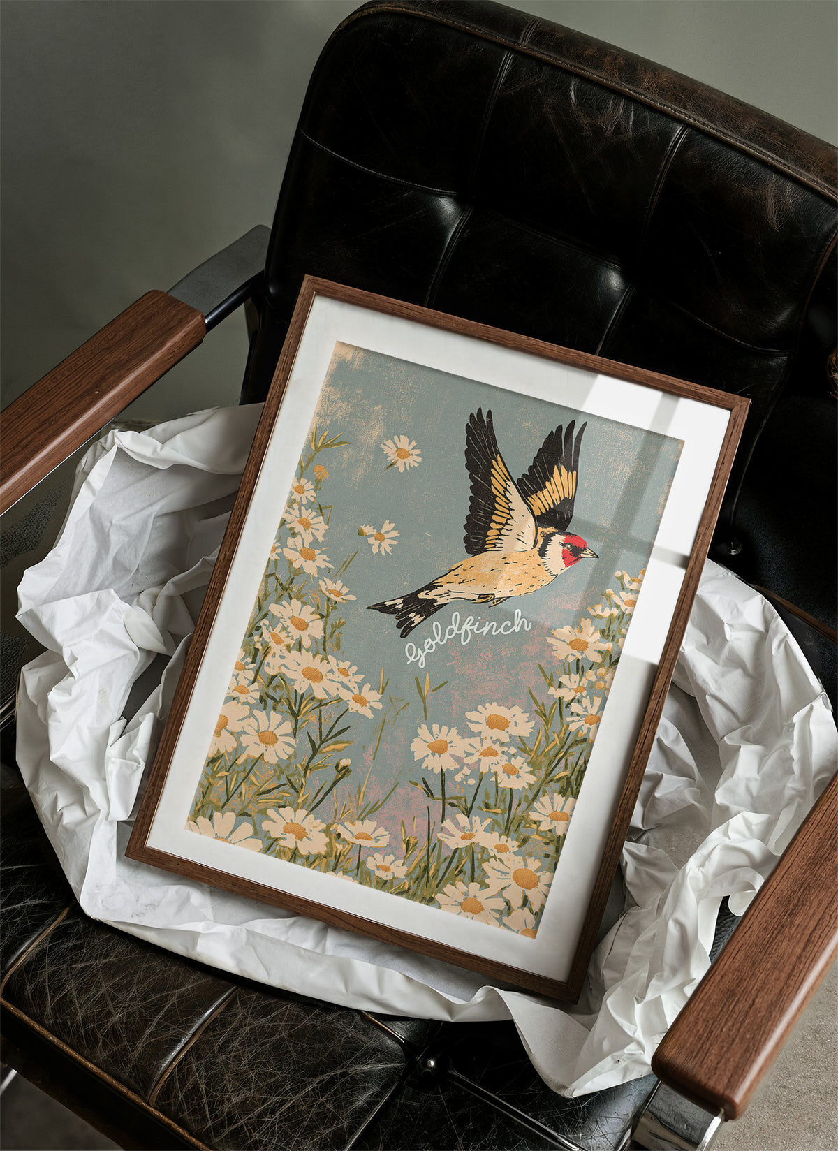 Goldfinch Rising Over Daisies