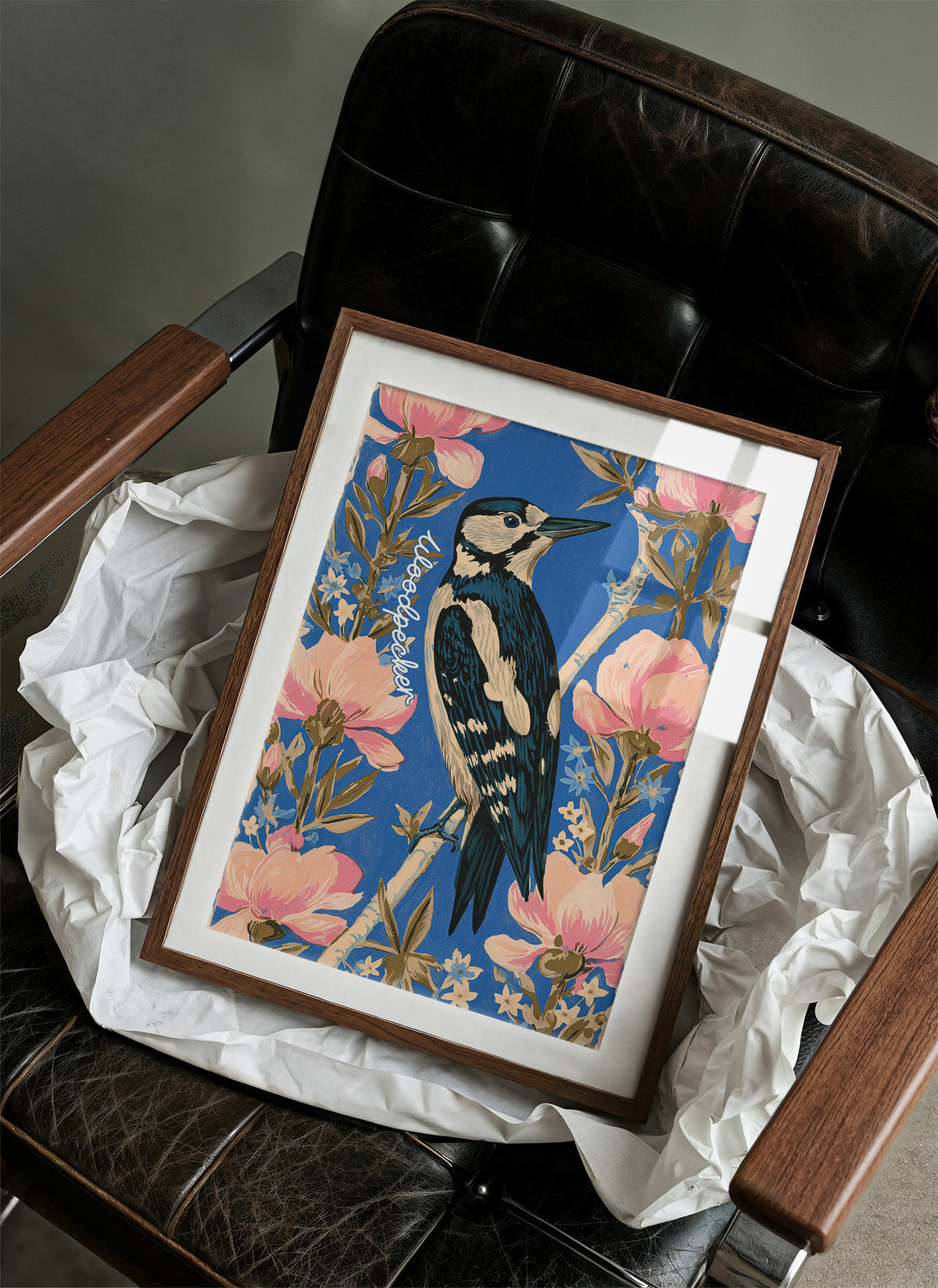 Woodpecker Among Peony Blooms