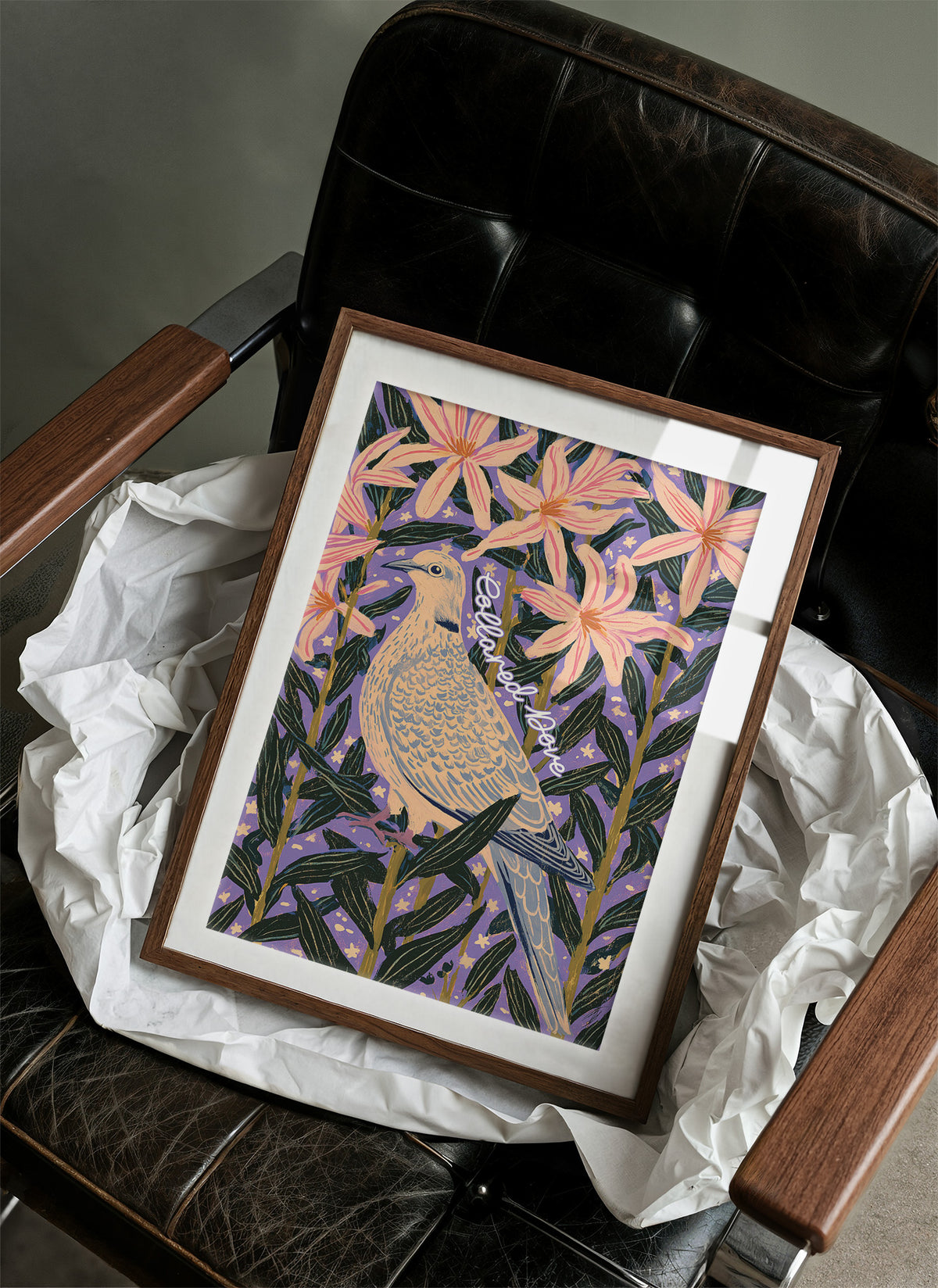 Collared Dove Among Star Lilies