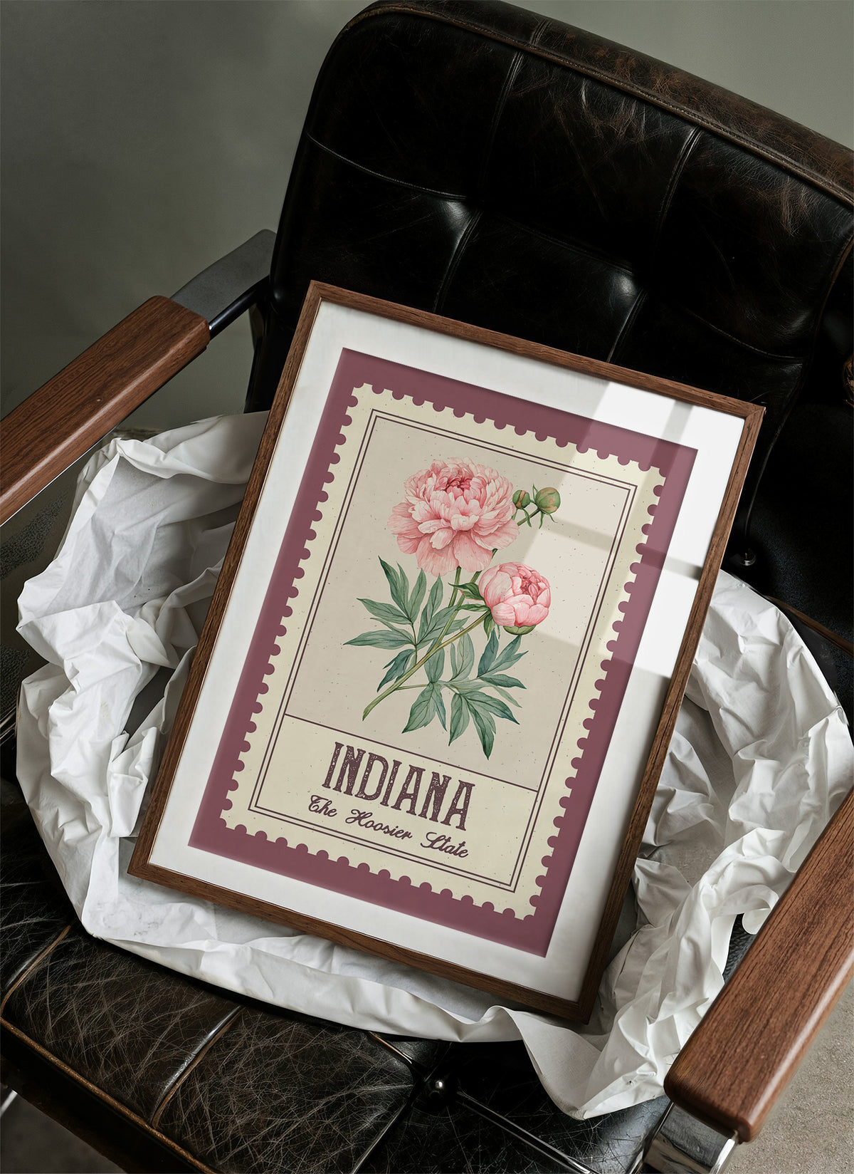 Indiana Peony Watercolor Stamp
