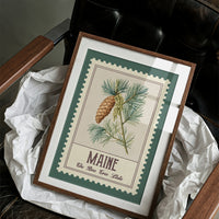 Maine White Pine Cone Watercolor Stamp
