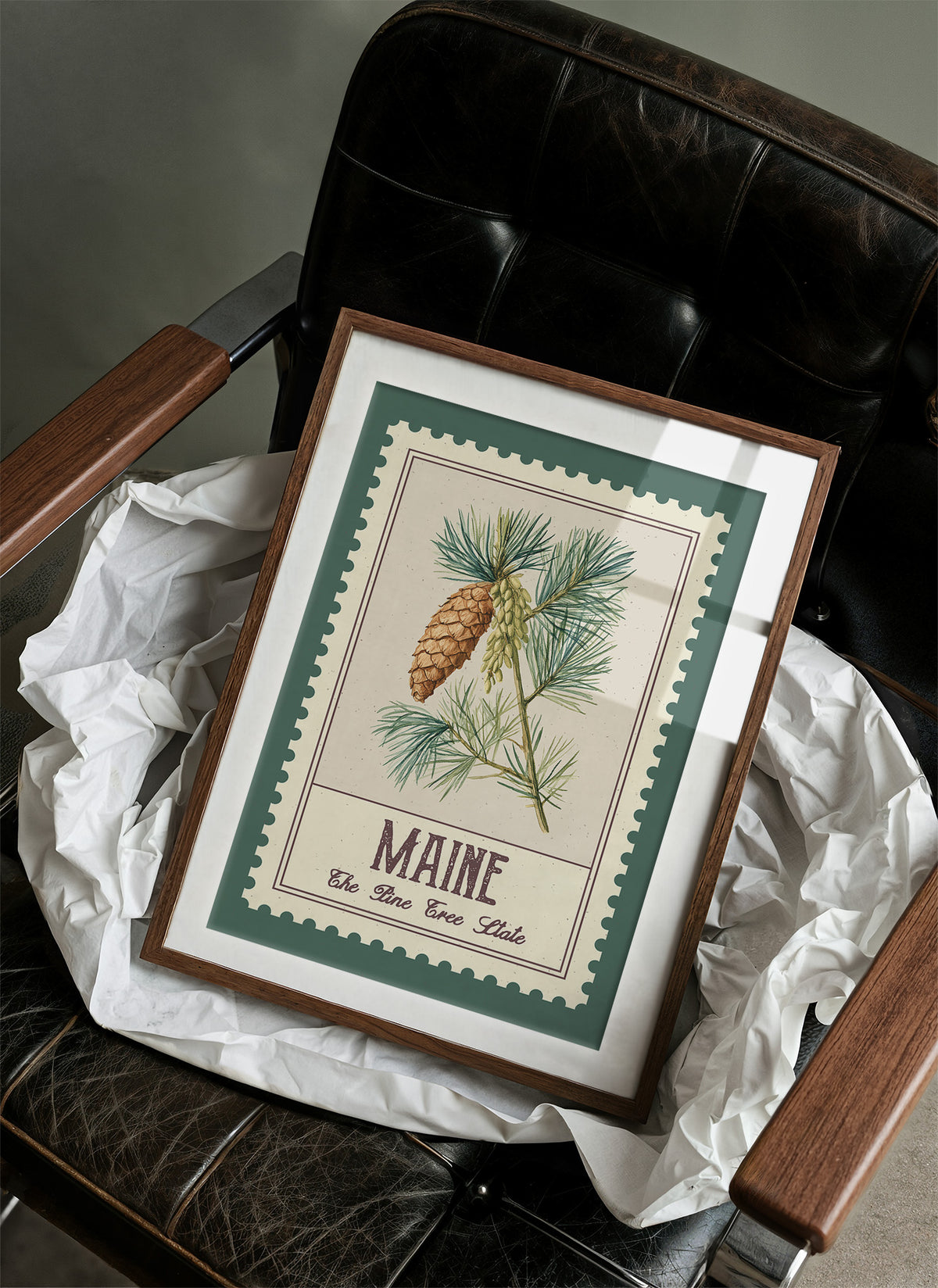 Maine White Pine Cone Watercolor Stamp