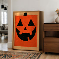 It’s Hip To Be Square, large framed print leaning on a white wall beside a wood cabinet
