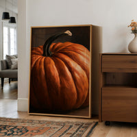 Thick And Proud Of It, large framed print leaning on a white wall beside a wood cabinet