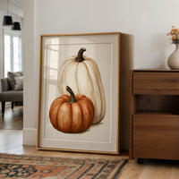 Tall, Pale, And Totally Supportive, large framed print leaning on a white wall beside a wood cabinet