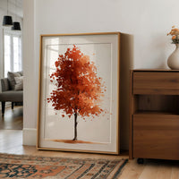 Shedding Season, No Apologies, large framed print leaning on a white wall beside a wood cabinet