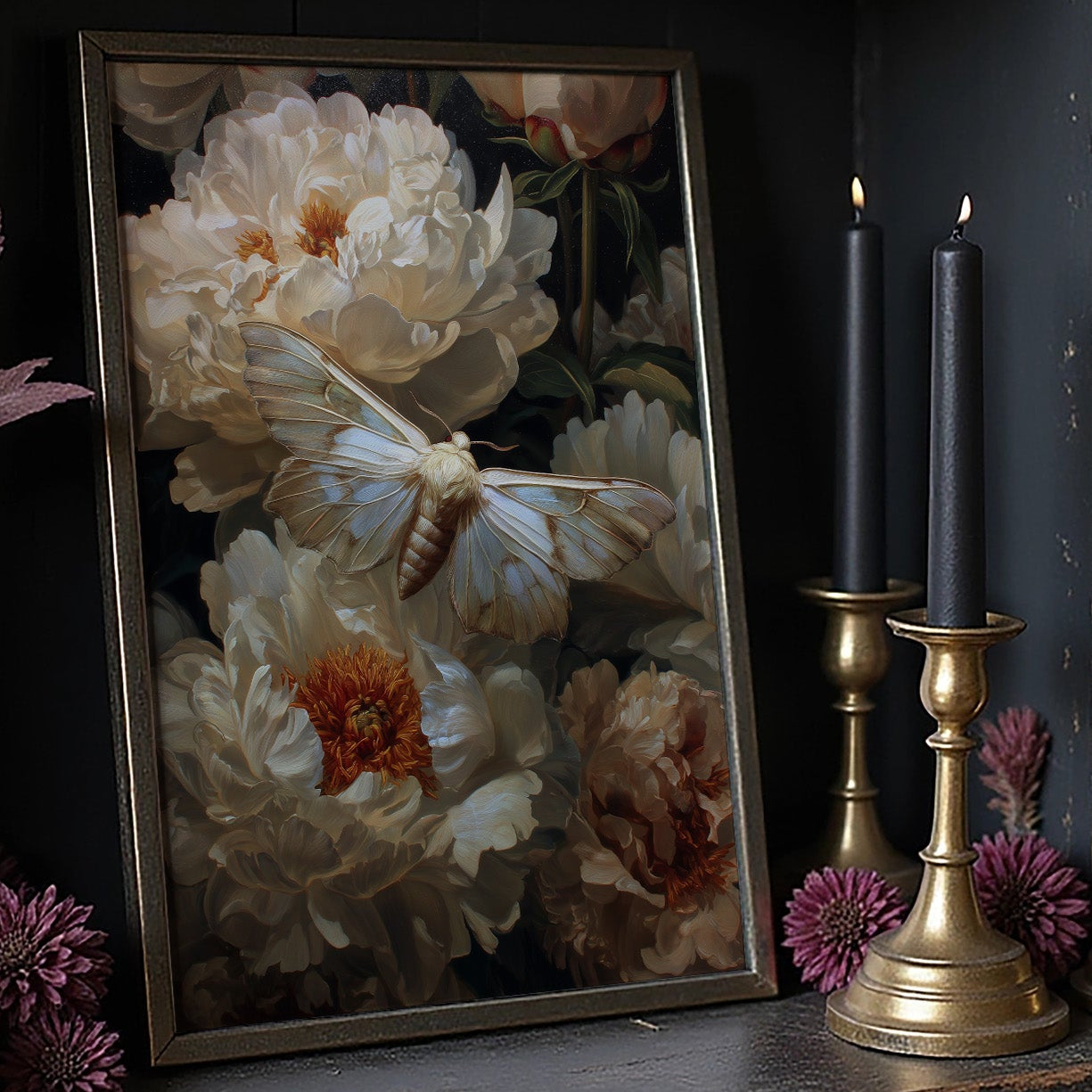 Moth Dances Among Ivory Blooms