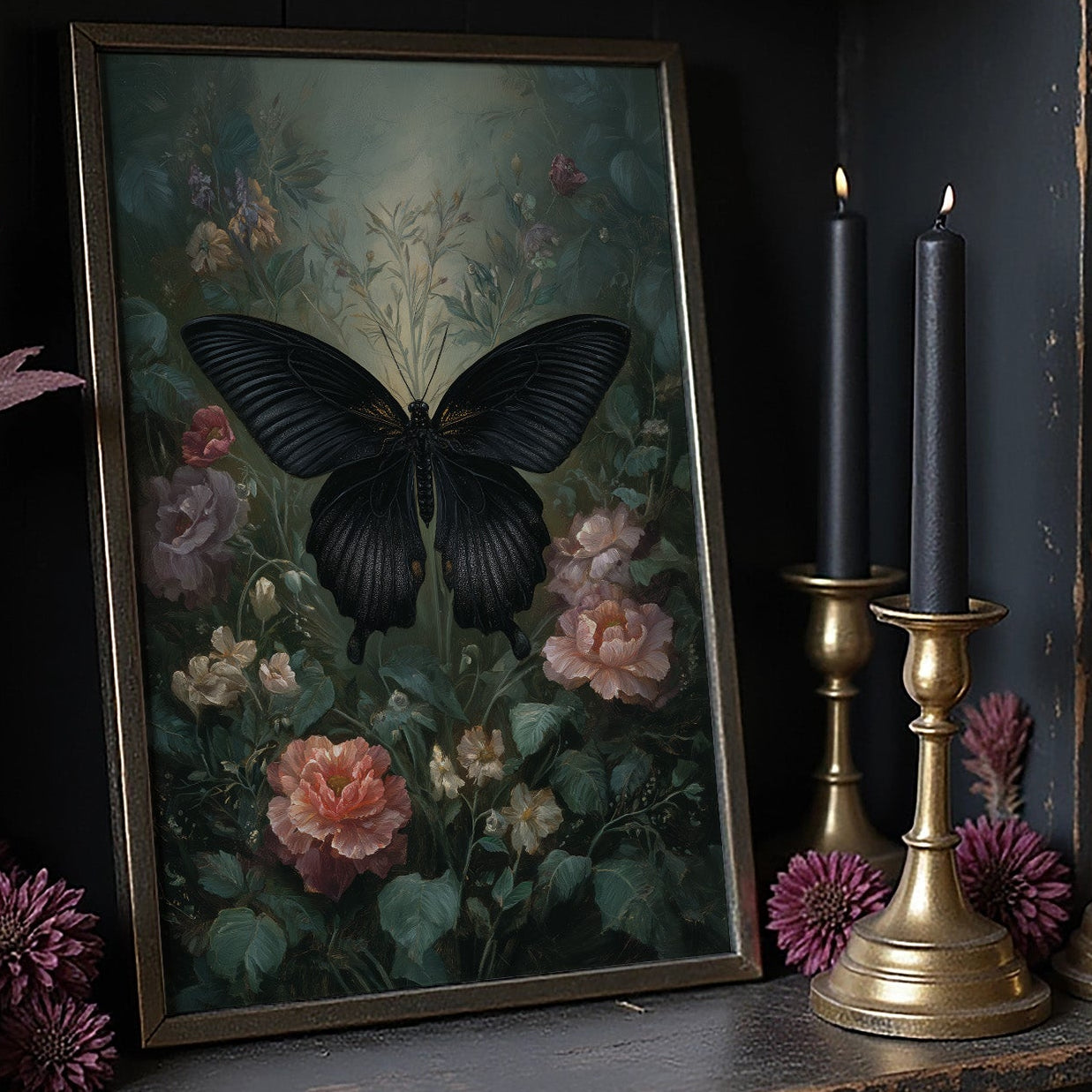 Midnight Blooms Against Dark Walls