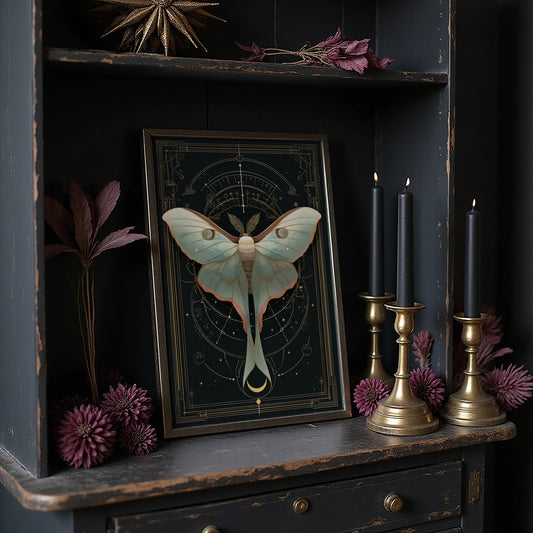 Luna Moth Under Golden Stars