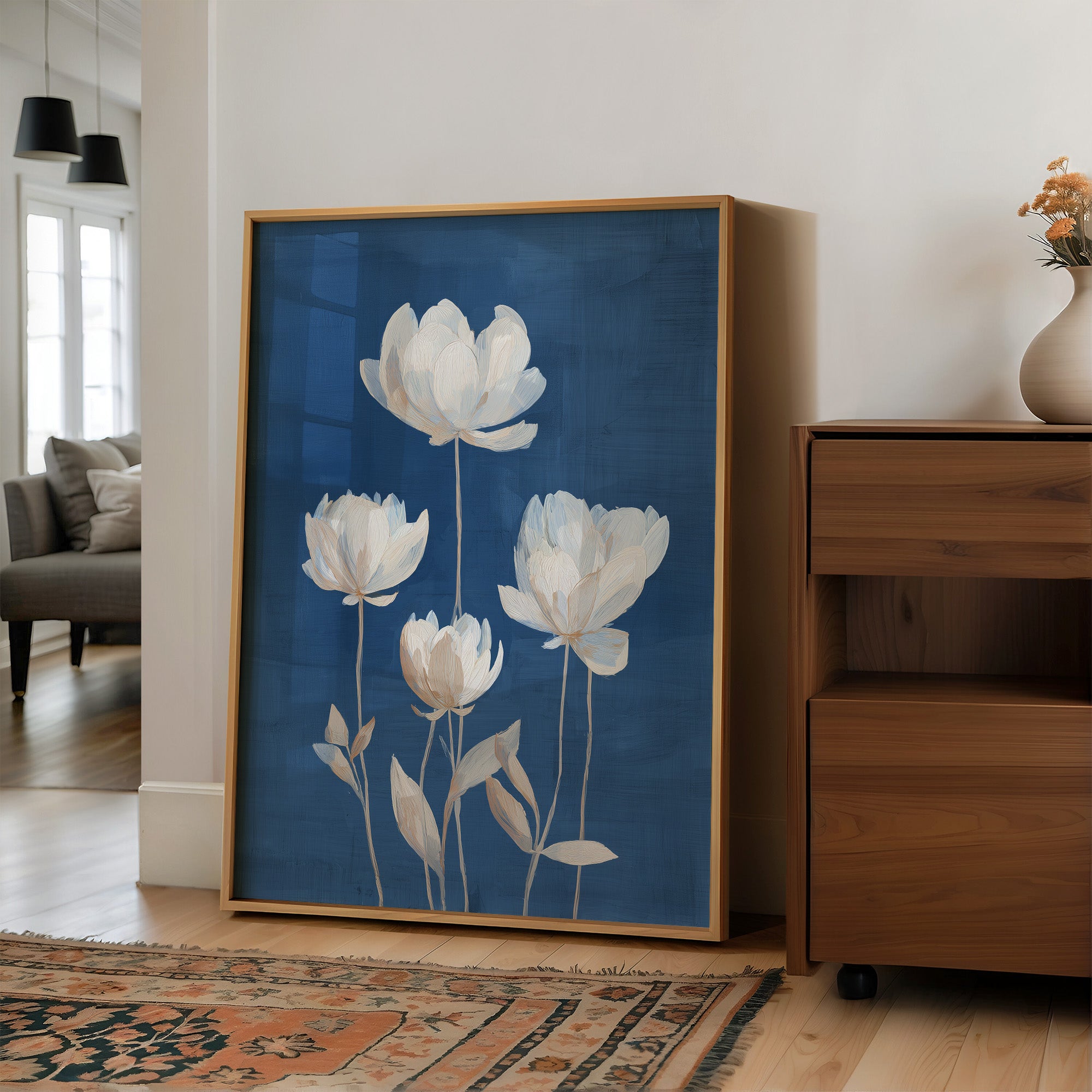 Ivory Blooms Against Blue