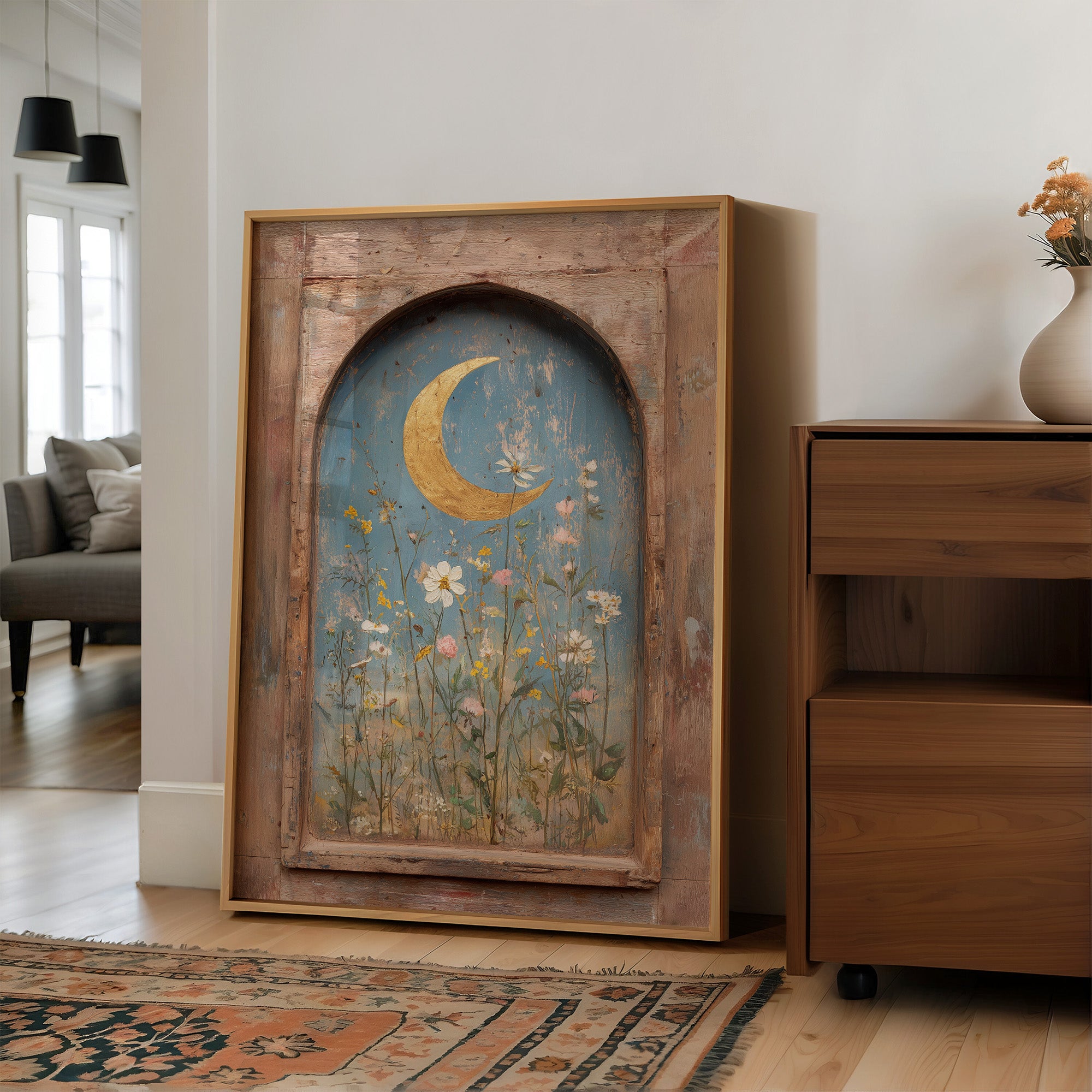 Crescent Over Quiet Blooms
