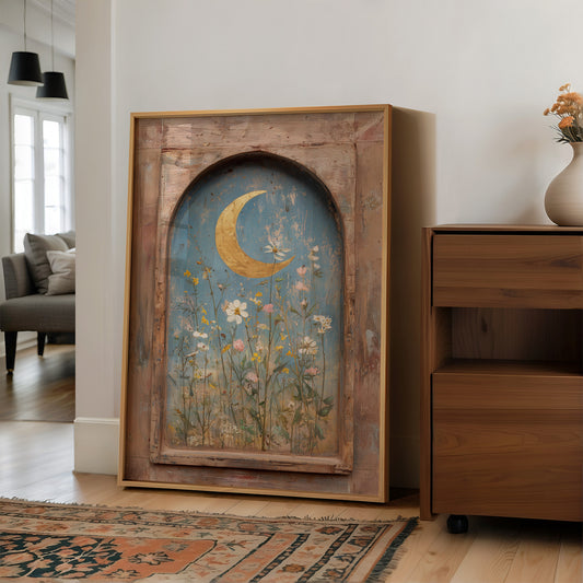 Crescent Over Quiet Blooms