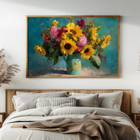 Sunflowers Against a Teal Sky