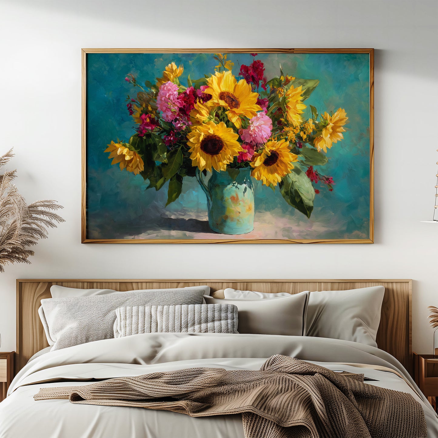 Sunflowers Against a Teal Sky