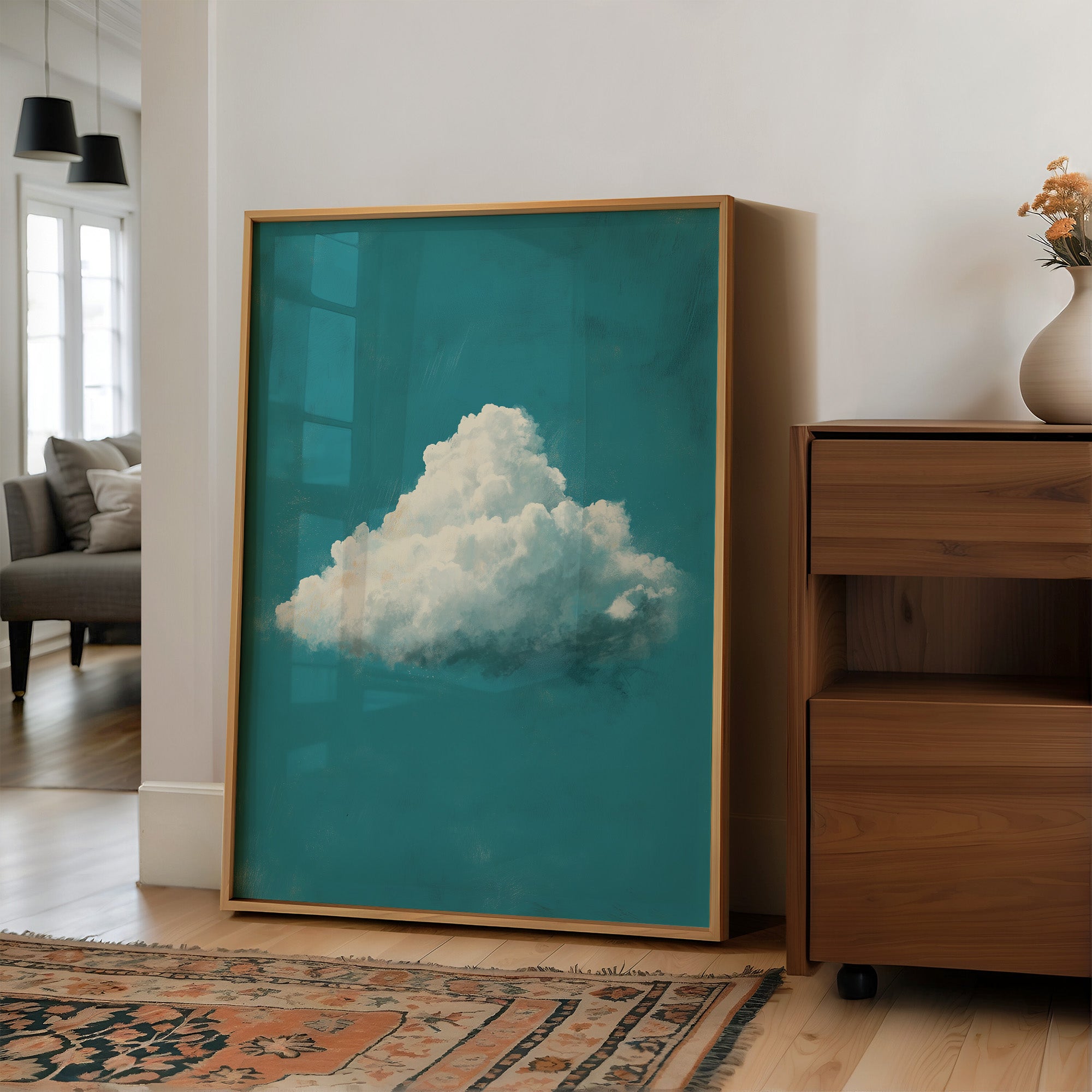 Solitary Cloud in Teal Sky