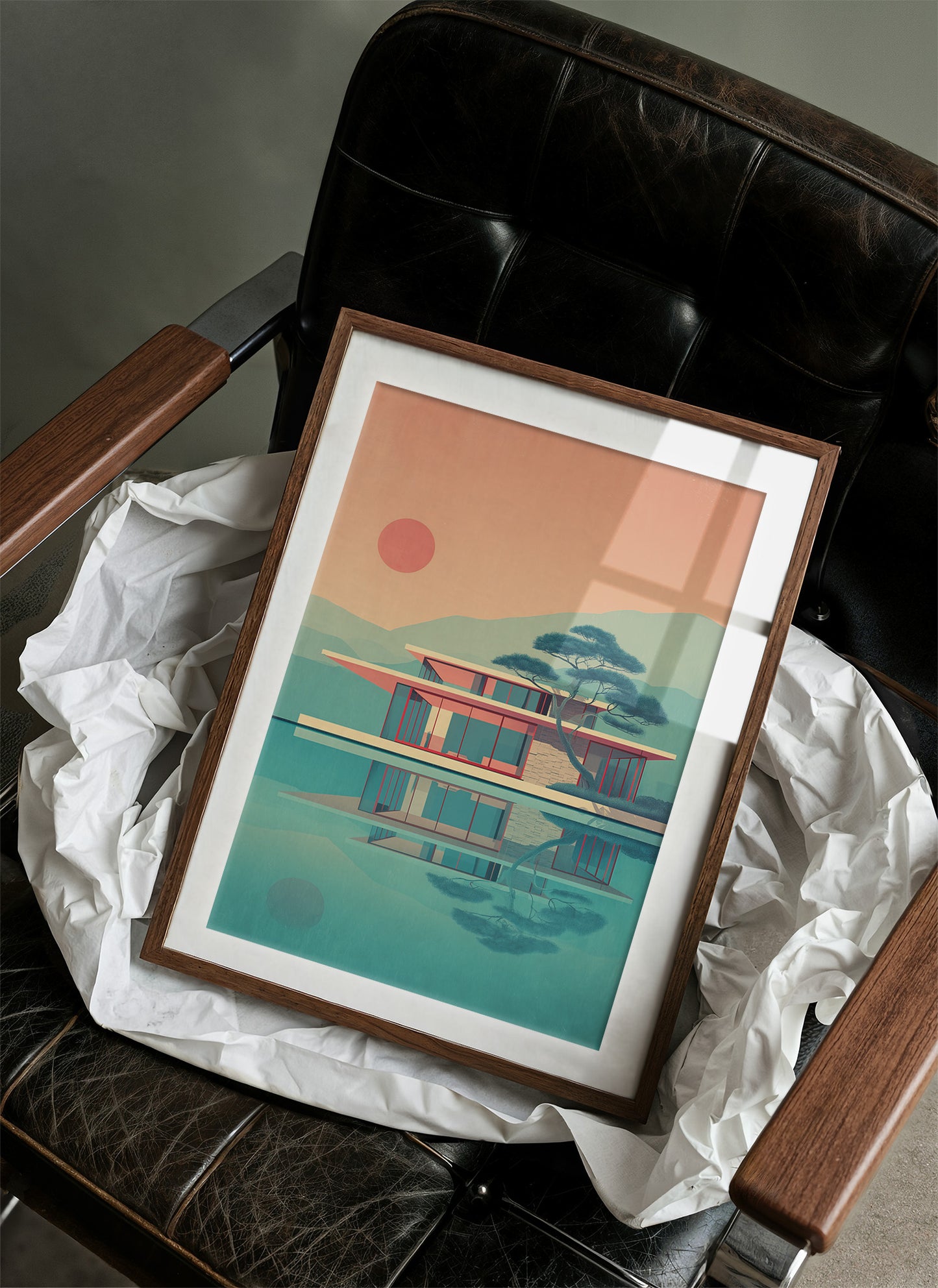 Mid Century Modern House at Sunset