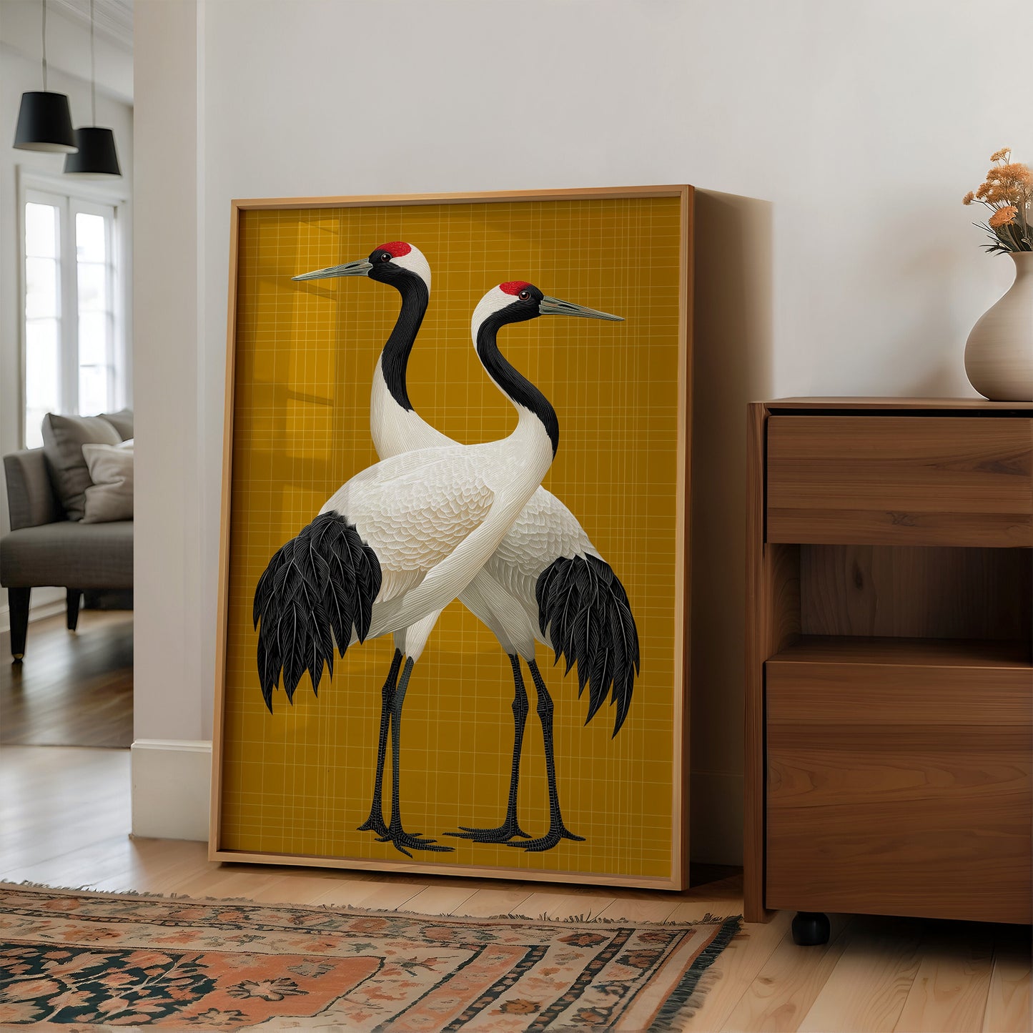 Twin Cranes on Golden Grid