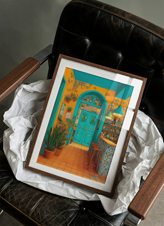 Turquoise Doorway in Sunlit Cantina