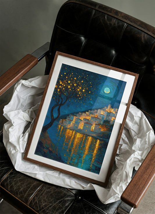 Moonlit Village Of Golden Light