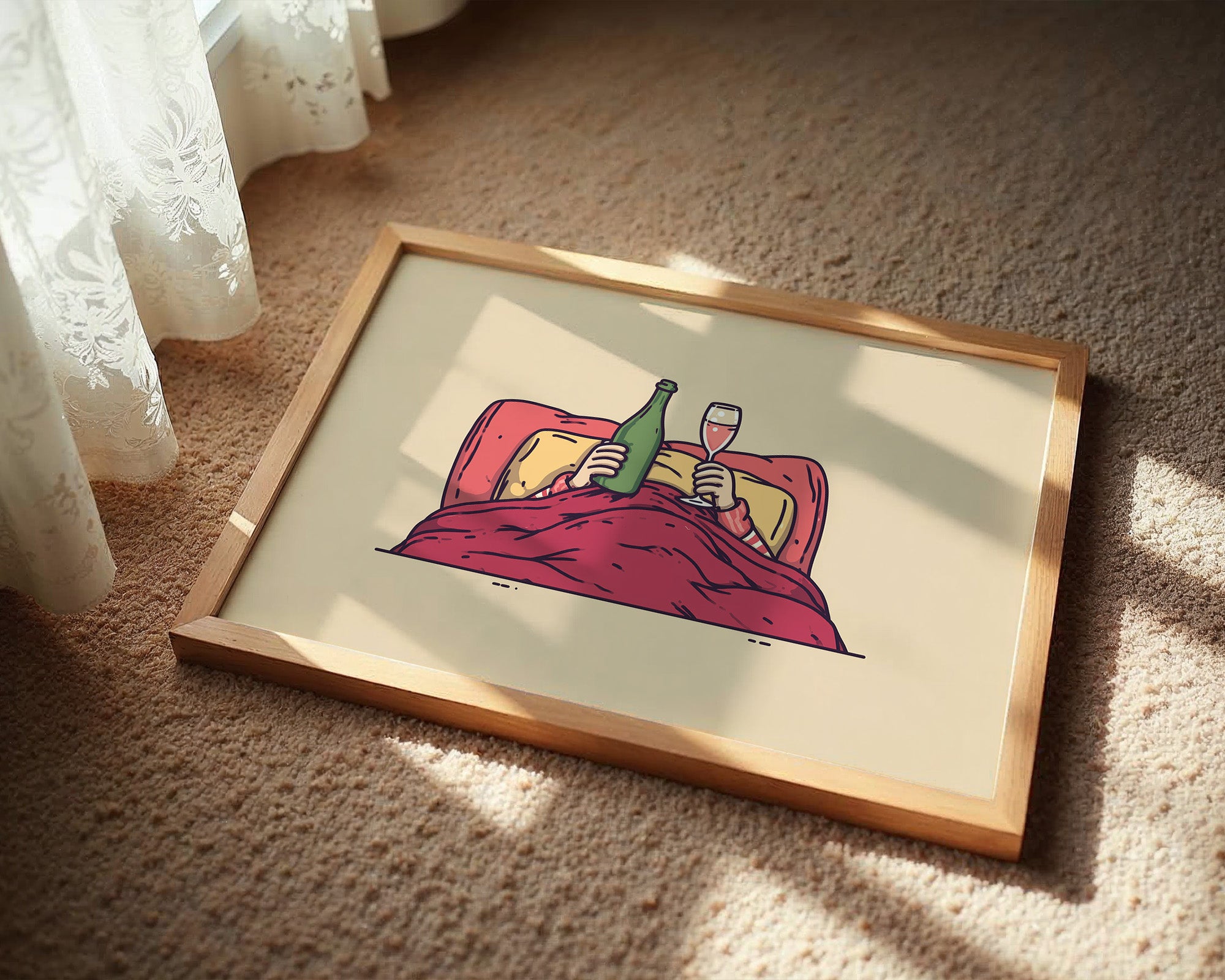 Champagne in Bed Minimal Illustration
