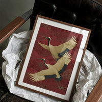 Cranes Across Crimson Skies