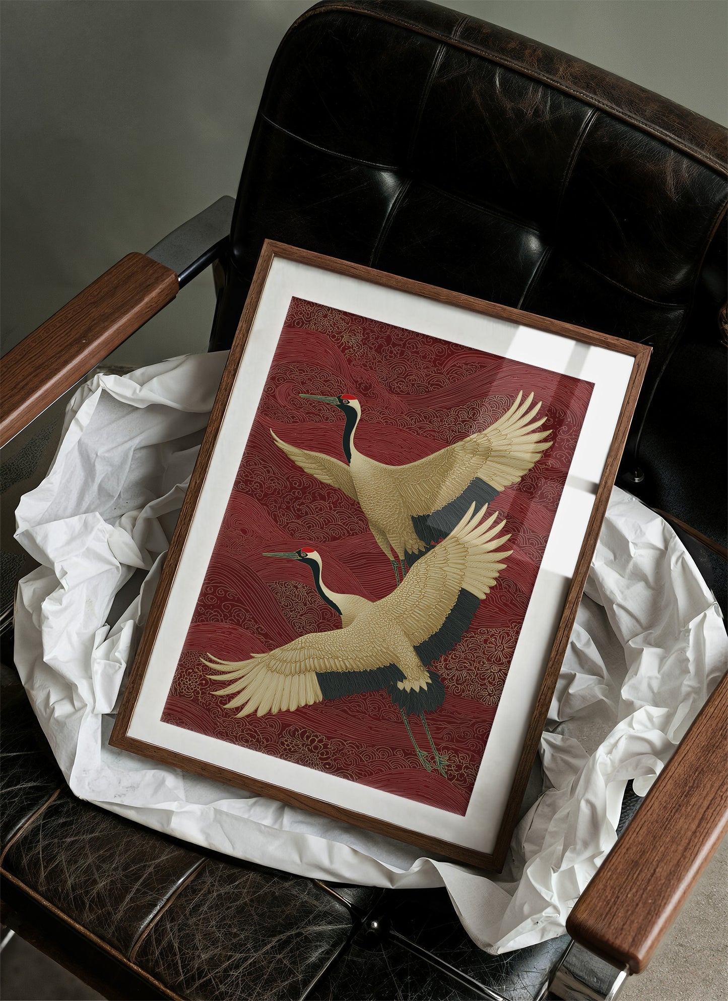 Cranes Across Crimson Skies