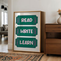 Read Write Learn Ticket Art