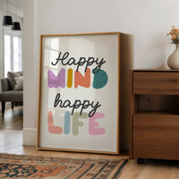 Happy Mind Happy Life Colorful Typography