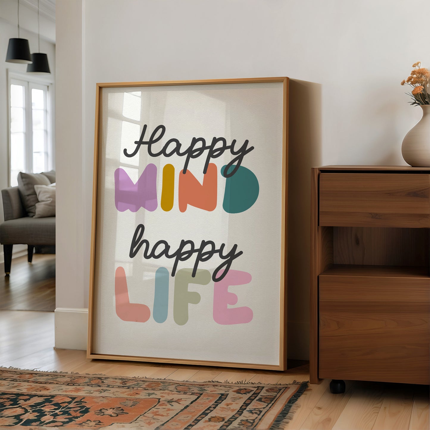 Happy Mind Happy Life Colorful Typography