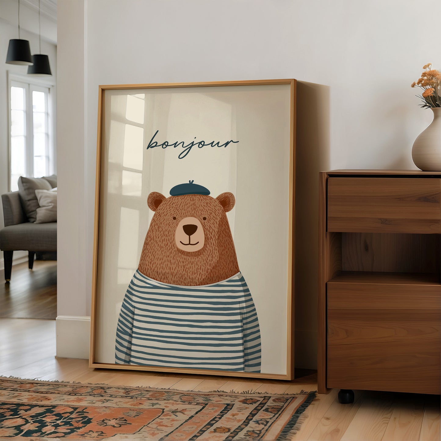 Bonjour French Bear Illustration