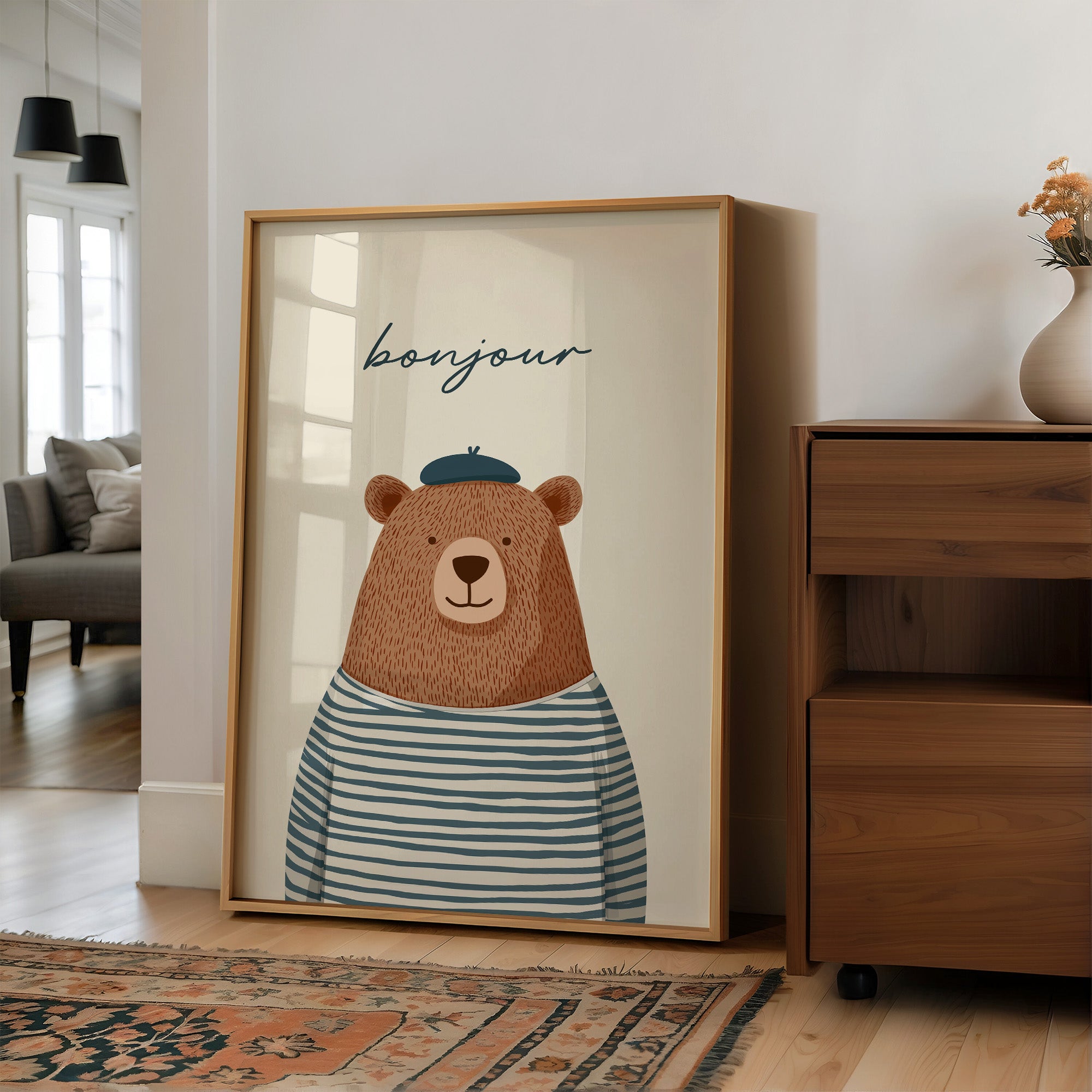 Bonjour French Bear Illustration