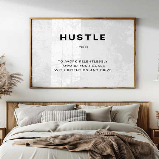 Hustle Definition Canvas Art | Bold Motivational Typography Print for Home Office, Gym or Entrepreneur Décor