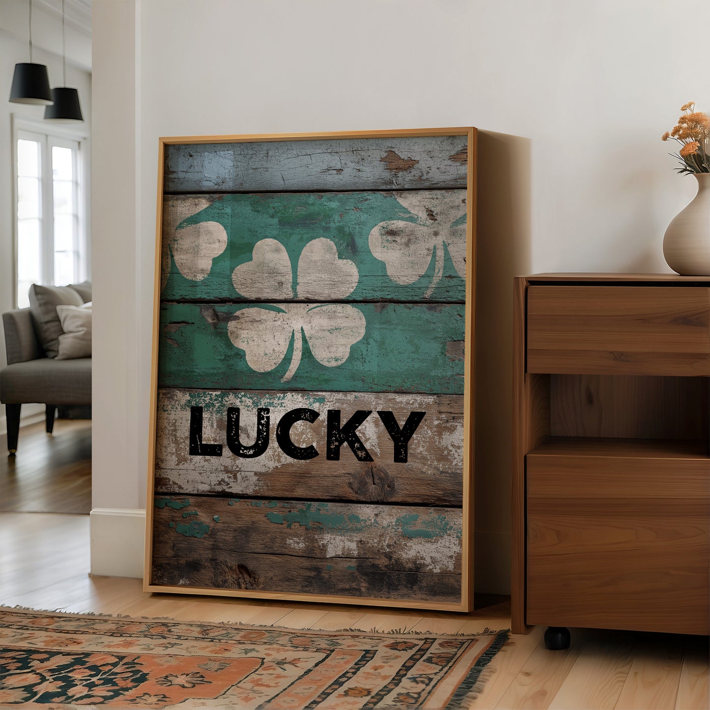 Painted Lucky on Old Wood