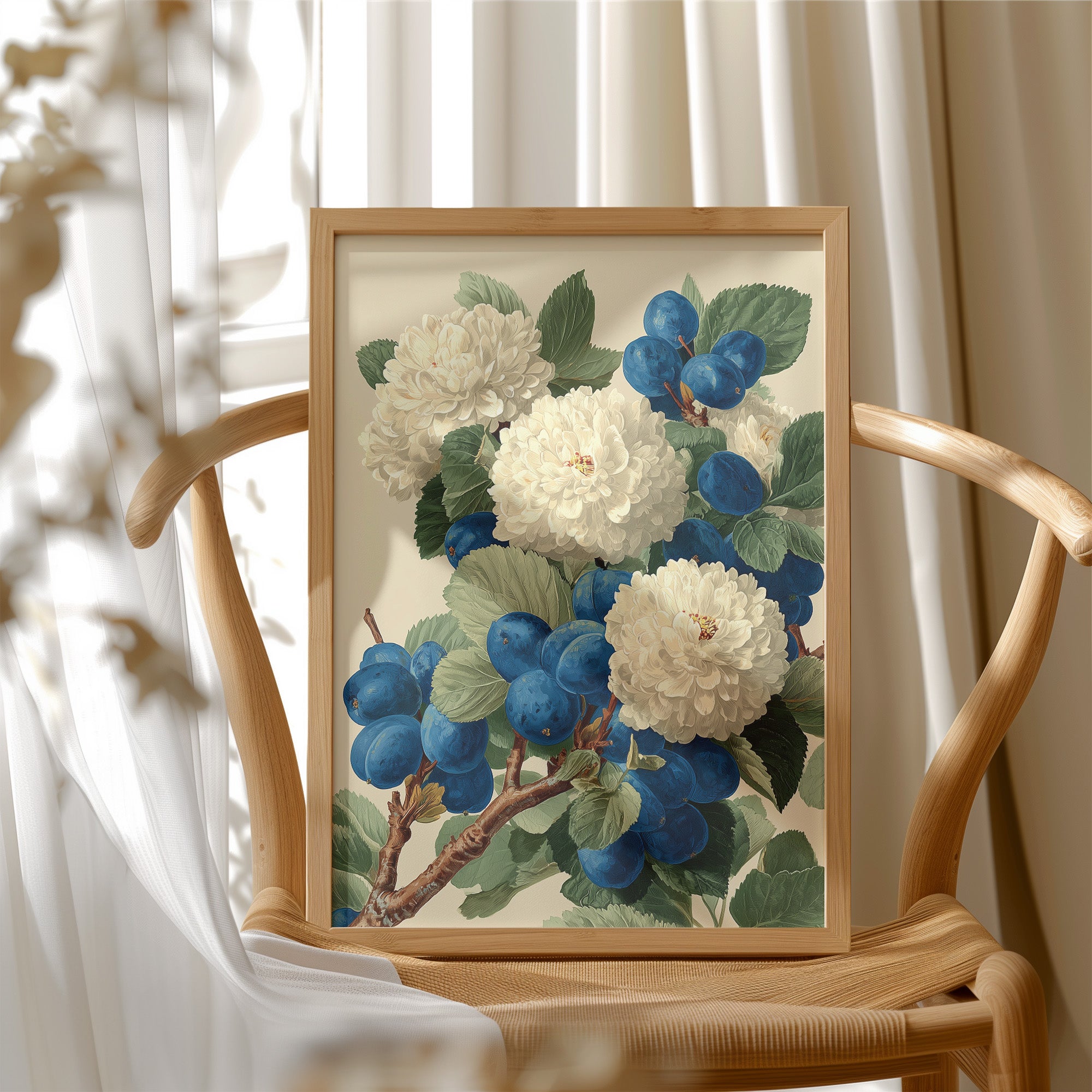 Cream Blossoms Among the Blue Plums