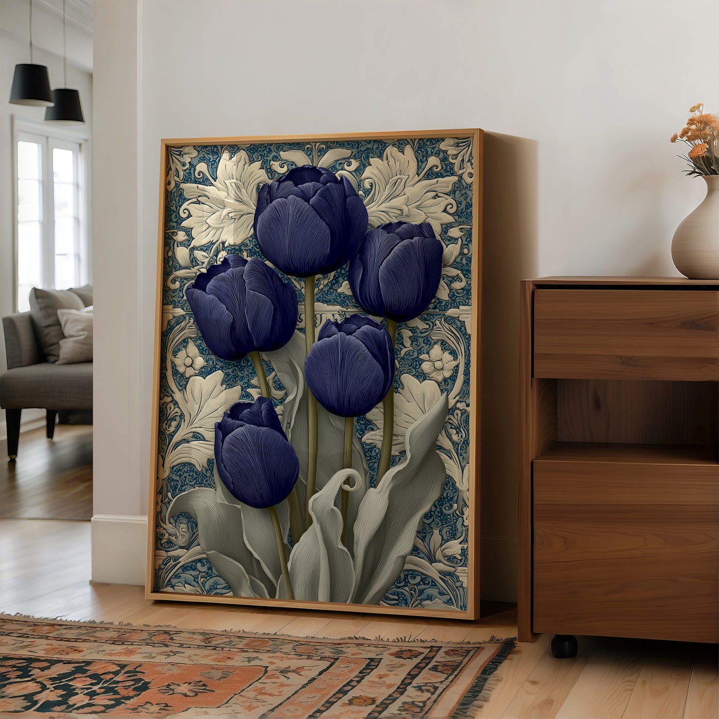 Midnight Tulips Against the Plasterwork