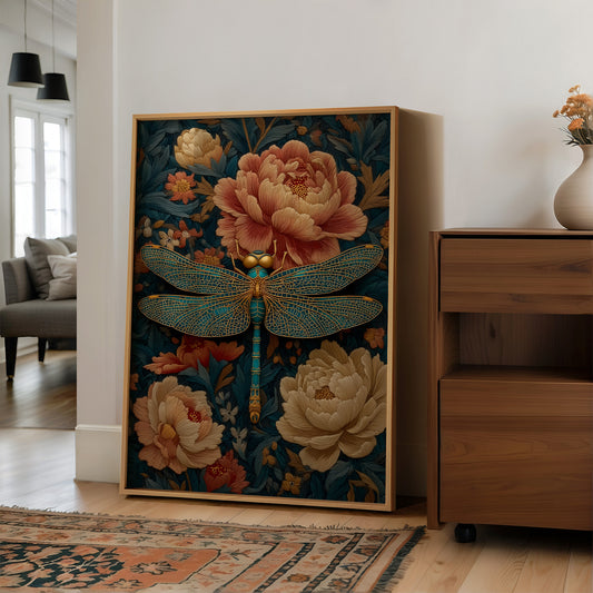 The Dragonfly Rests Among Peonies