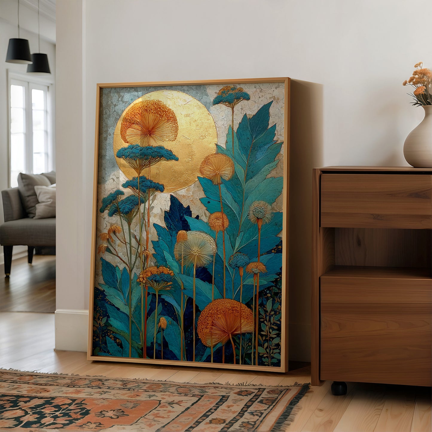 Gold Blooms Against a Gilded Moon